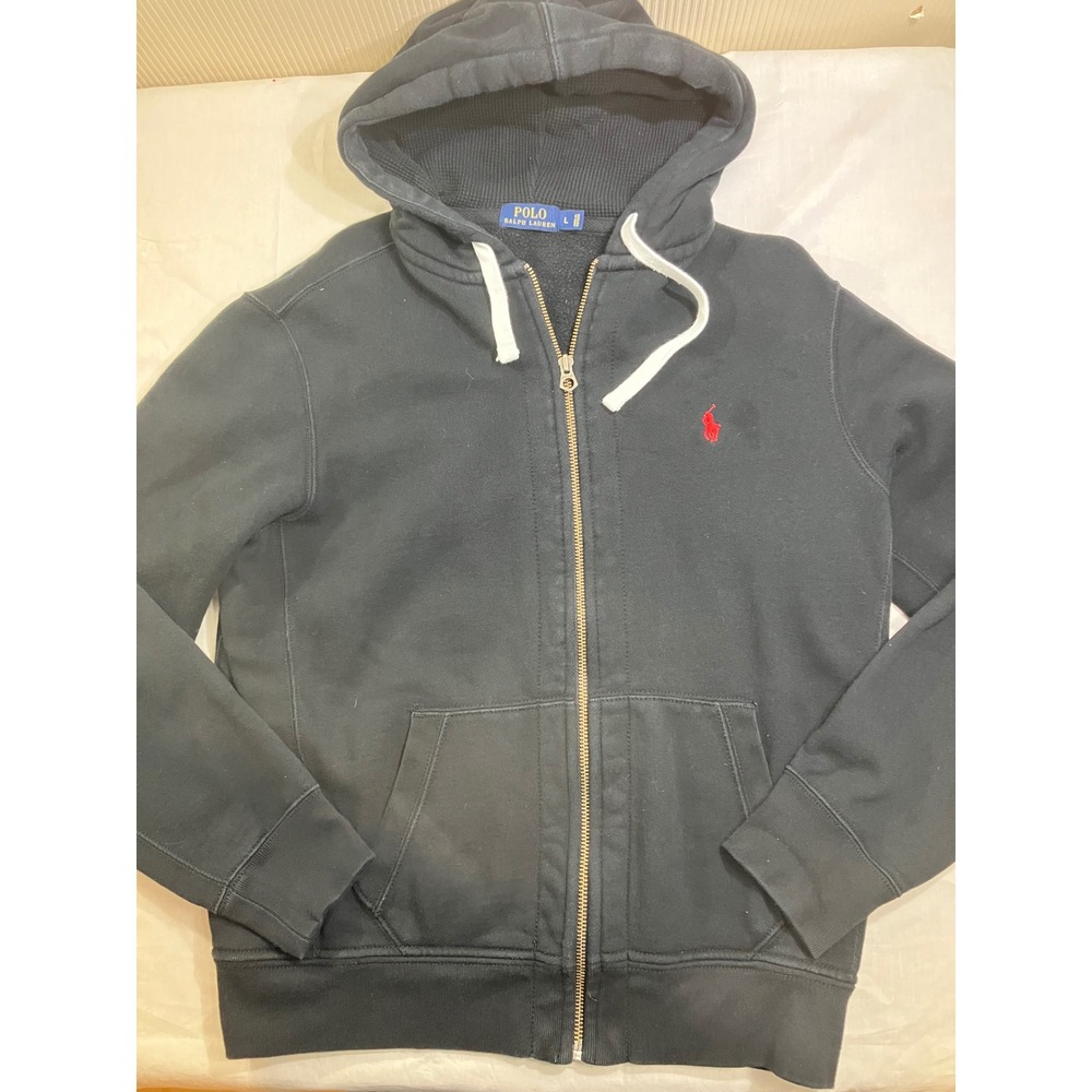 Polo Ralph Lauren Mens Black Full Zip Hoodie Red Pony Logo L Large